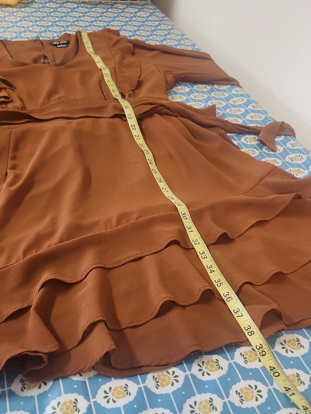 City Chic Ruffle Teirs Flare Mini Dress Rust Size 16 Party Long Sleeves Fall - Picture 5 of 8
